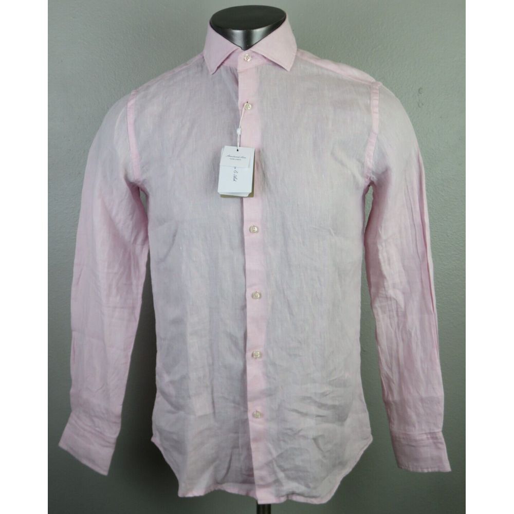 Mens Porter & Ash Long Sleeve Button Front‎ Linen Shirt Pink Size S New